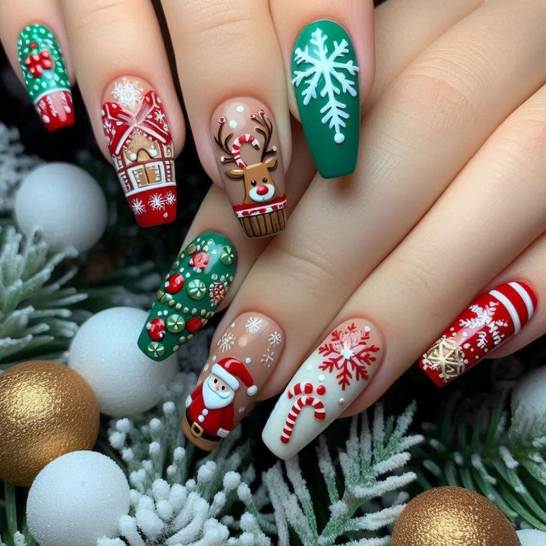 Festive Christmas-Themed 3D Nail Art Extensions Stornfield