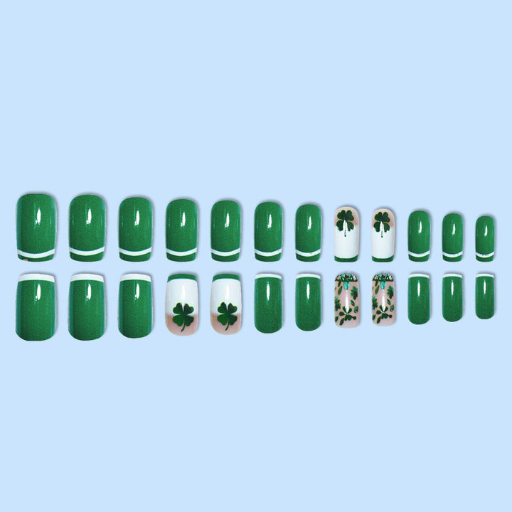 Glamorous Press-On Nail Art Set with Clover Motif Stornfield