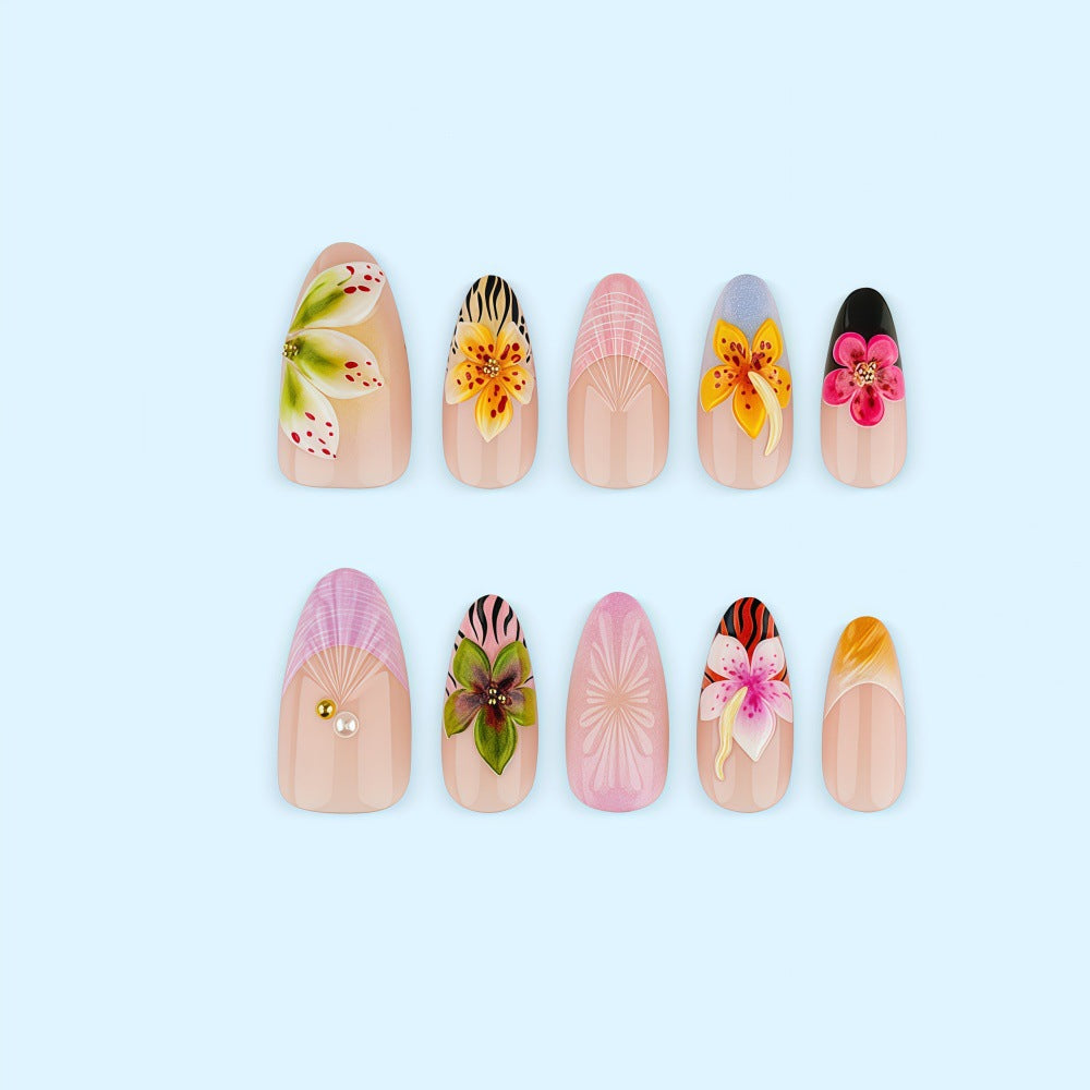 Artificial nails with floral design and 3D applications Stornfield