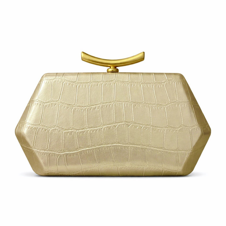 Structured Crocodile-Patterned Handheld Clutch