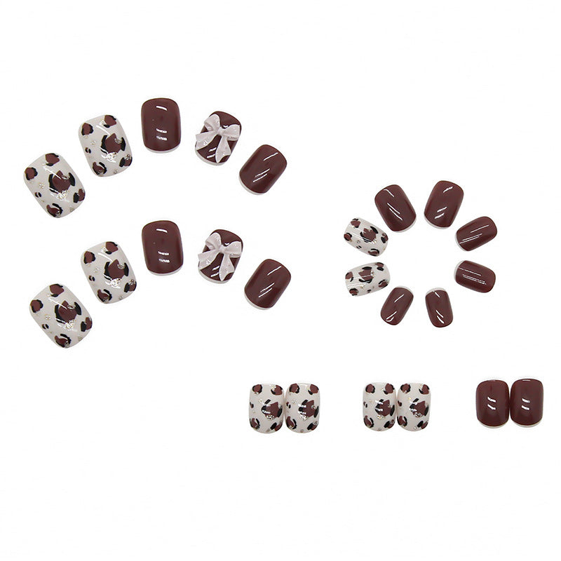 Decorative Press-On Nail Art Set with Bow and Leopard Patterns