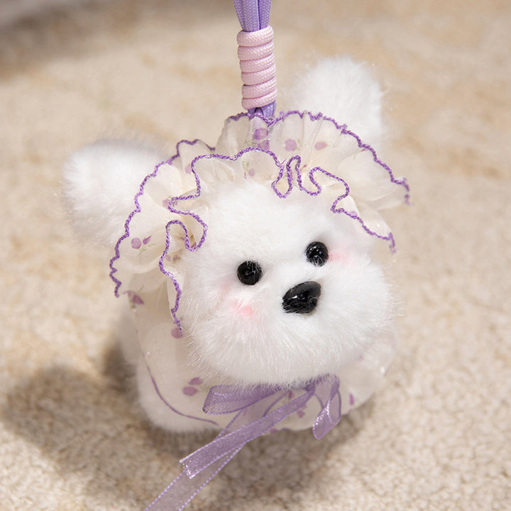 Fluffy Bunny Bag Charm Keychain with Faux-Fur Plush Body and Decorative Resin Accent Stornfield