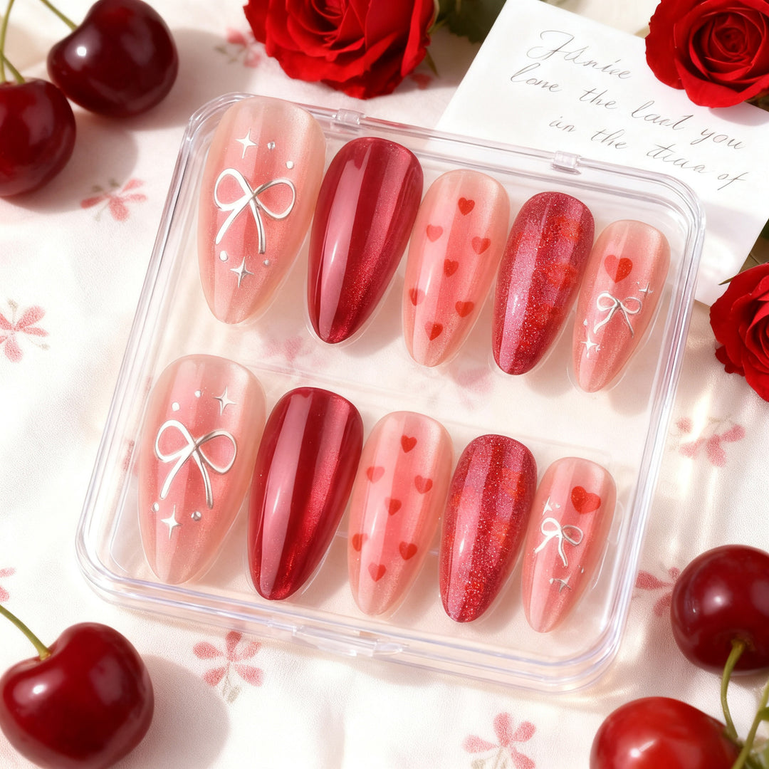 Premium Heart-Themed Press-On Nail Art Set