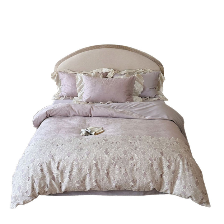 Cutwork Floral Embroidered Cotton Duvet Cover Set with Eyelet Ruffle Shams
