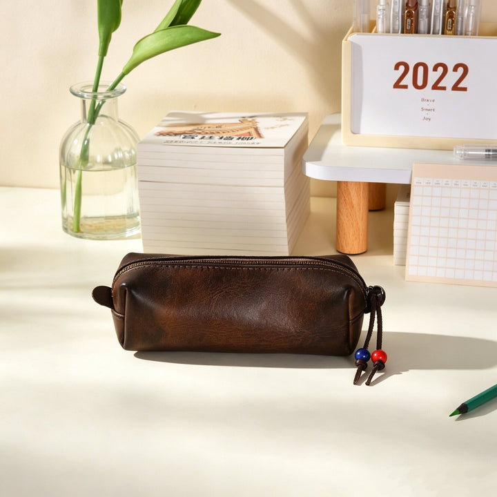 Durable Zippered Leather Pencil Case