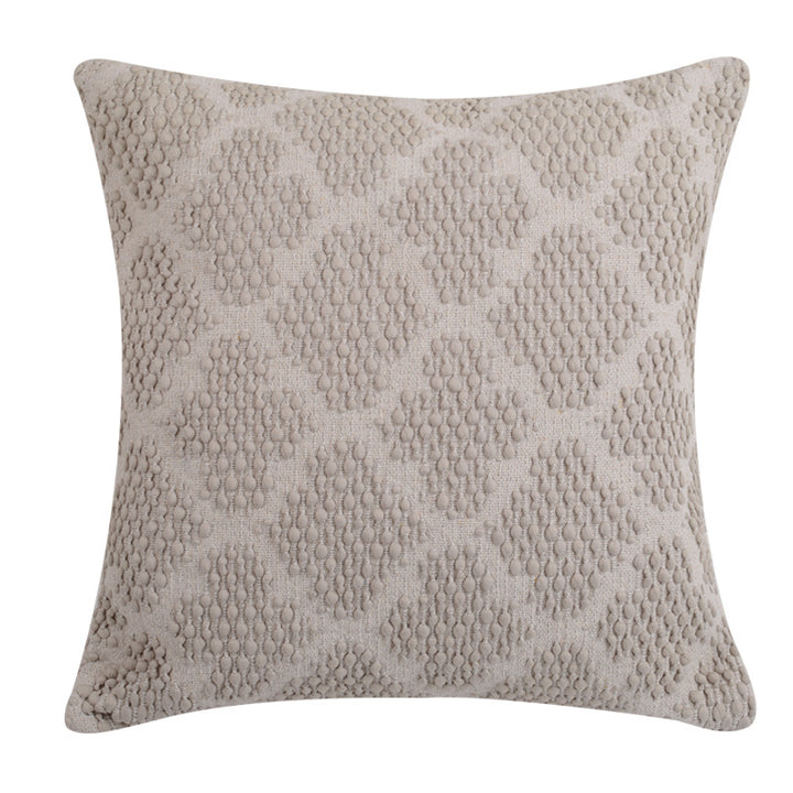 Decorative square cushion cover made of cotton-linen with tufted stripes and bouclé accents