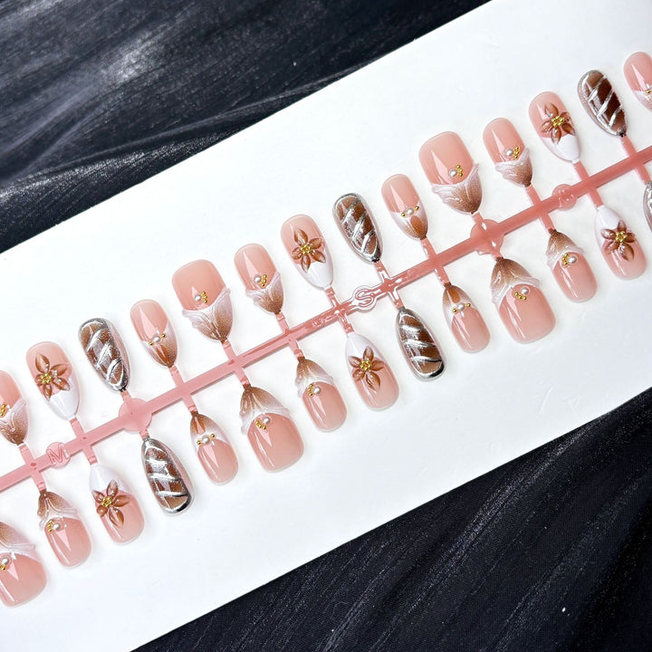 Decorative Floral Accented Press-On Nail Set