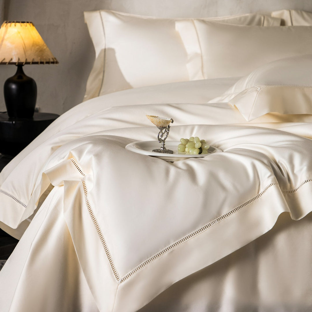 Luxury Silky Sateen Duvet Cover Set with Ladder-Stitch Hem and Decorative Ruffle