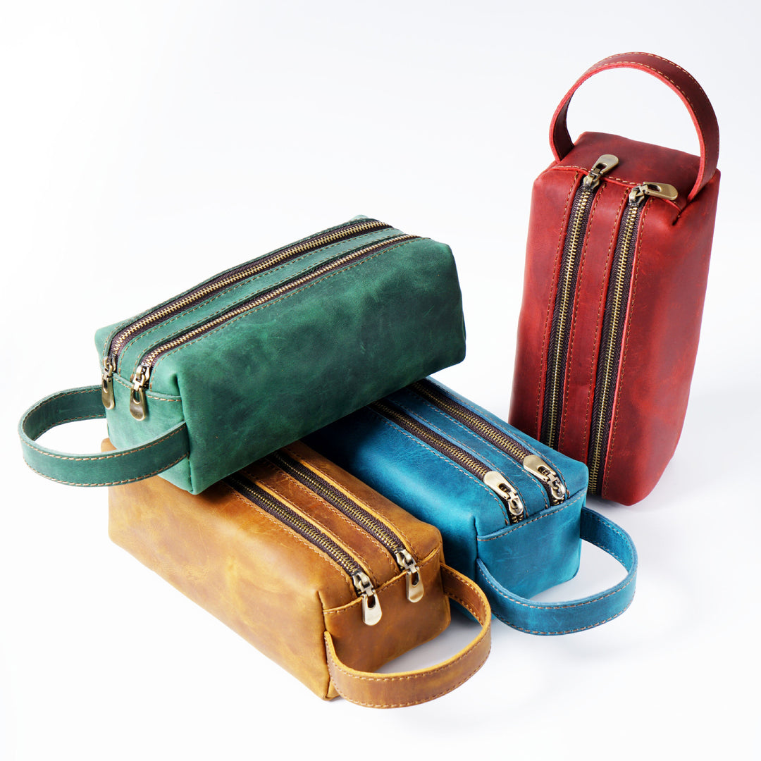 Dual-Zipper Leather Pencil Case