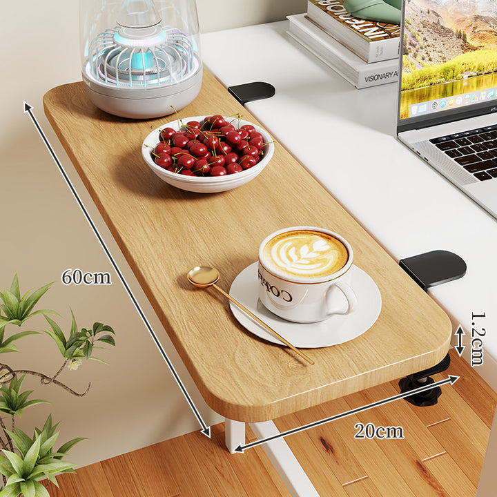 Clamp-On Expandable Desk Side Table Shelf with Wide Smooth Surface and Slim Adjustable Clamp