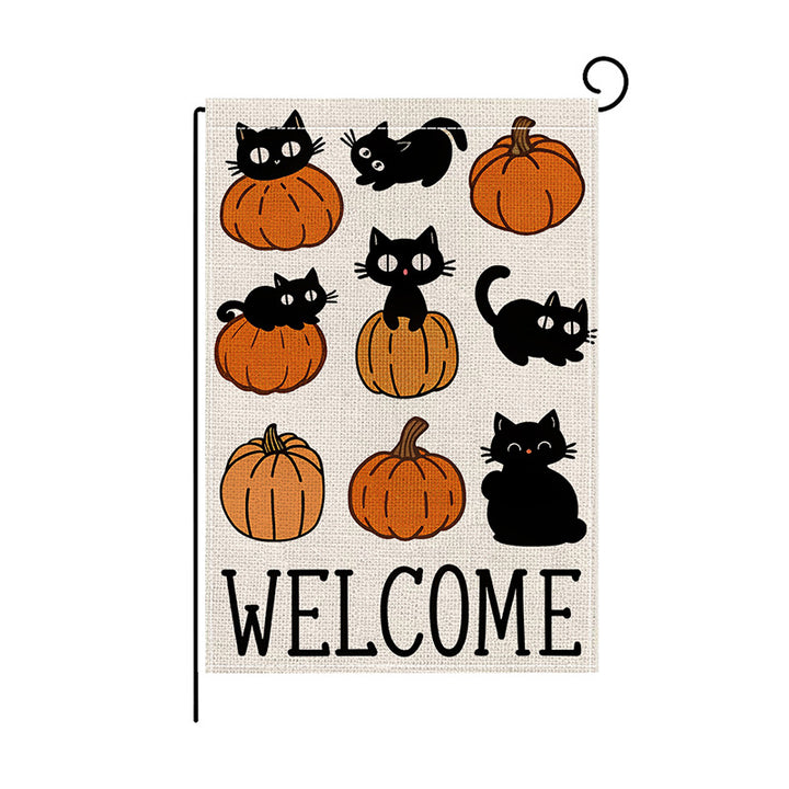 Decorative Double-Sided Halloween Garden Flag with Skeleton Pumpkin and Rose Illustration