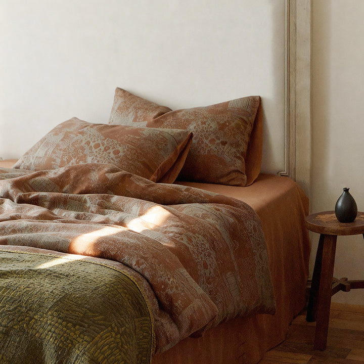 Washed Textured Linen-Blend Duvet Cover Set with Jacquard Motif and Envelope Closure