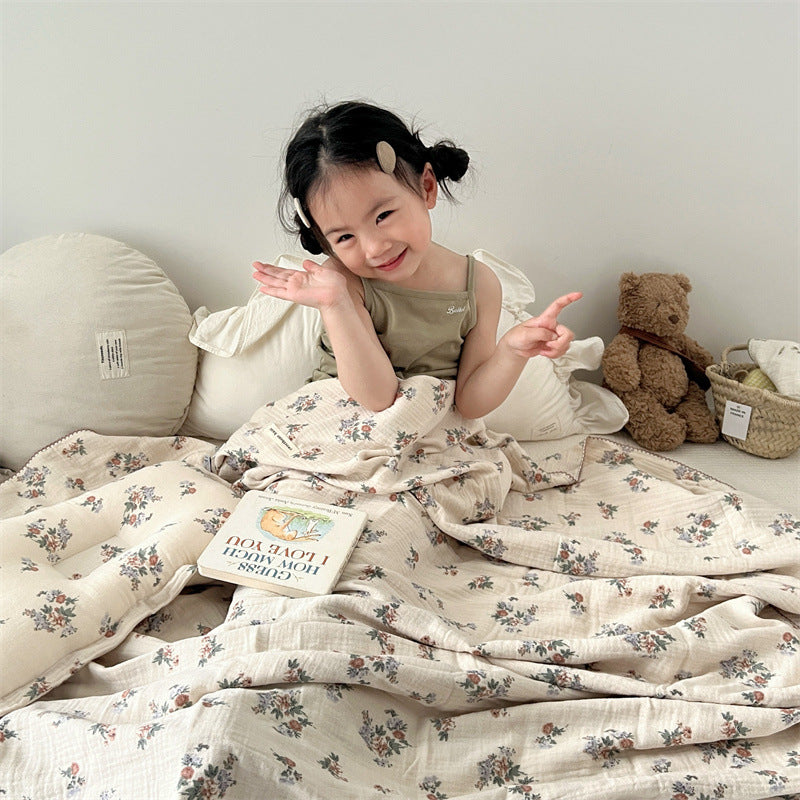 Unisex Cotton Muslin Blanket with Floral Design and Ruffle Details Stornfield
