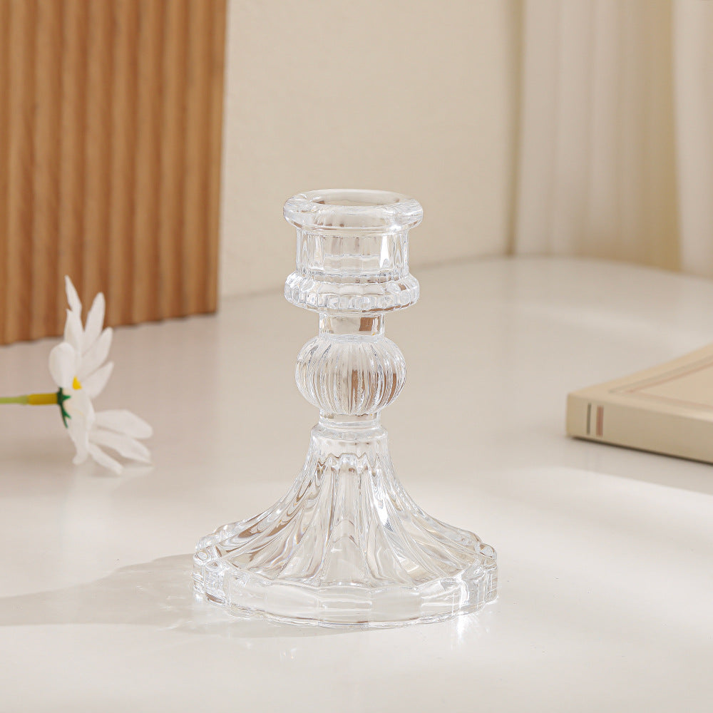 Crystal-cut Glass Candlestick Holder with Ribbed Stem Stornfield