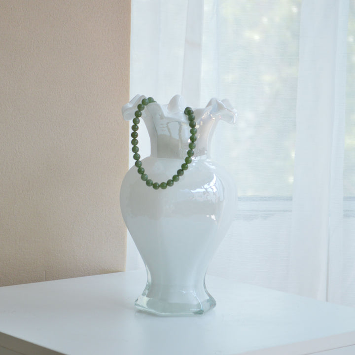 Hand-Blown Ruffled-Rim Art Glass Vase with Ombre Pink Ivory Finish Stornfield