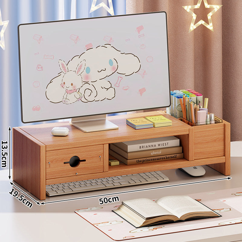 Height-Boost Monitor Riser with Hidden Drawer and Desktop Organizer