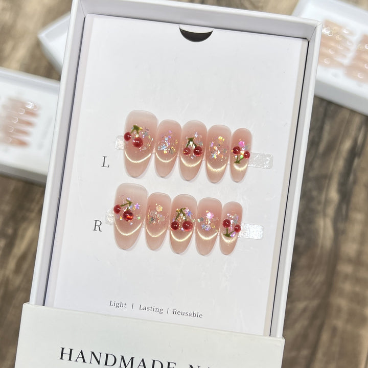 Handmade Cherry-Embossed Press-On Nail Set Stornfield