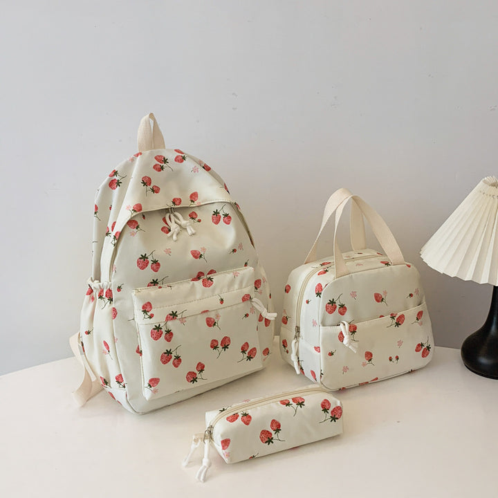 Backpack set with cheerful strawberry pattern and practical compartments Stornfield