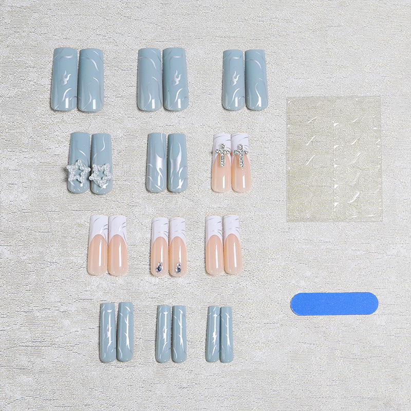 Artificial nails with luxurious marble design and radiant embellishments Stornfield