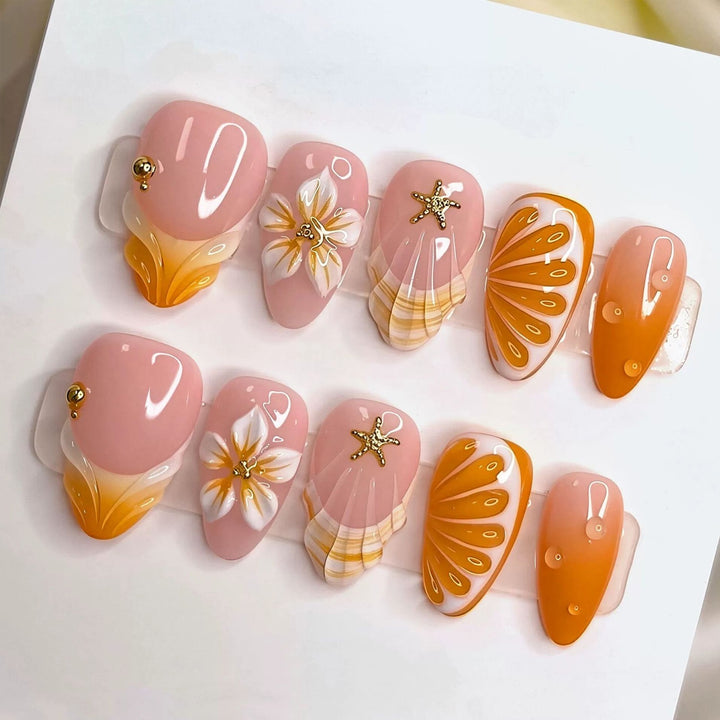Artistic Press-On Nail Art Set with Botanical Accents