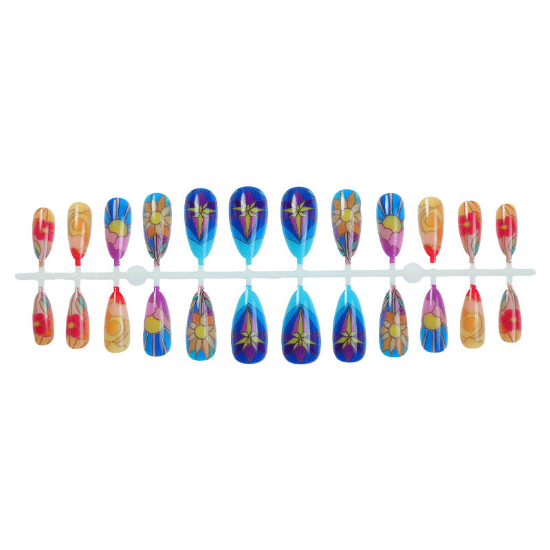 Artistic Press-On Nail Art Set with Floral and Geometric Patterns Stornfield