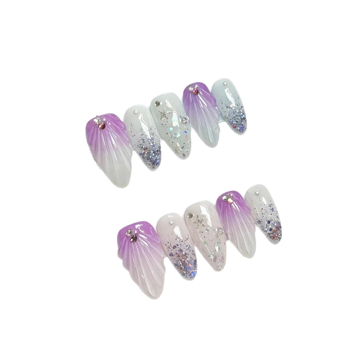 Decorative Press-On Nail Set with Glittering Ombre Design