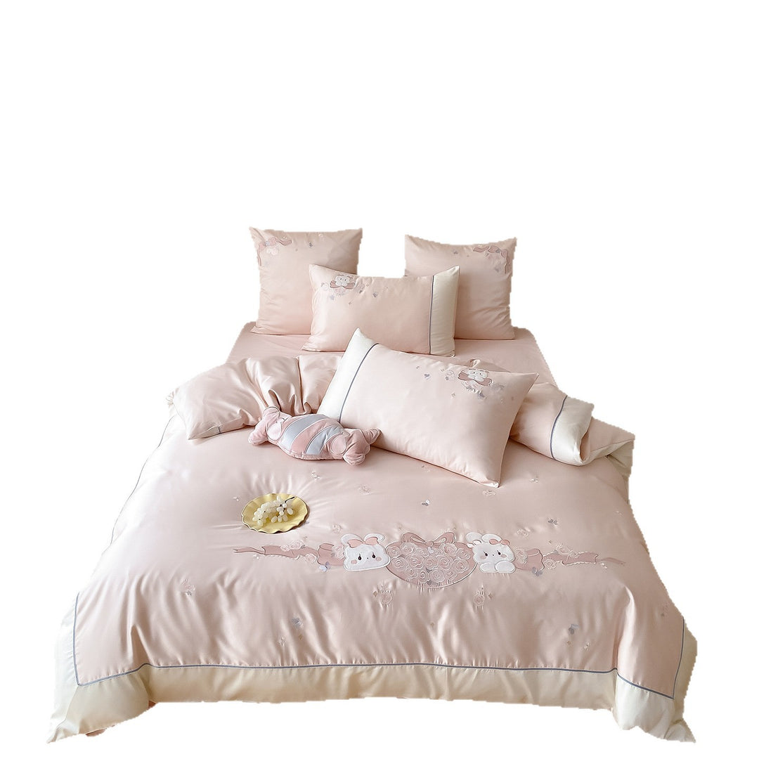 Luxury Satin Embroidered Duvet Cover Bedding Set with Decorative Pillow Shams