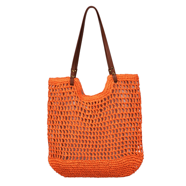 Handwoven cotton bag with leather handles Stornfield