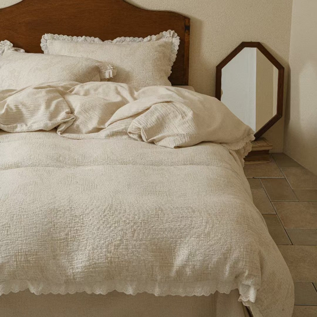 Reversible Linen-Cotton Duvet Cover Set with Woven Geometric Texture