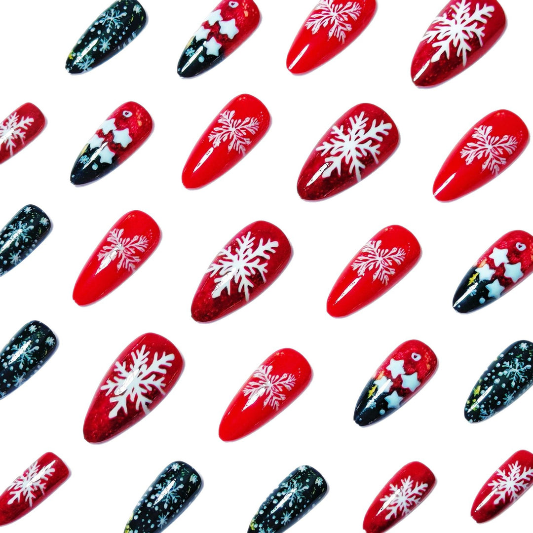 Artificial nails with festive snowflake and star motif Stornfield