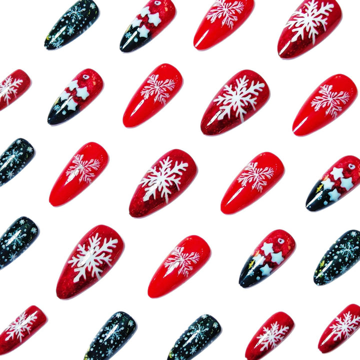 Artificial nails with festive snowflake and star motif Stornfield