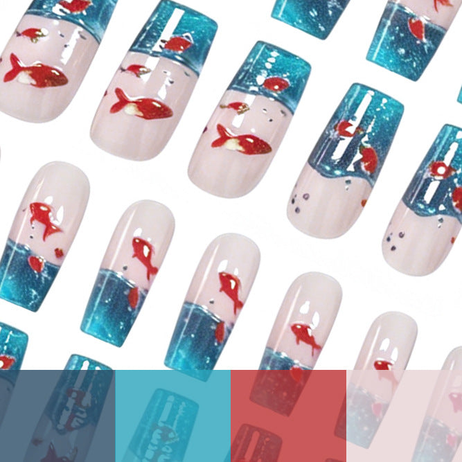 Artistic Aqua-Inspired Acrylic Nail Art Extensions Stornfield