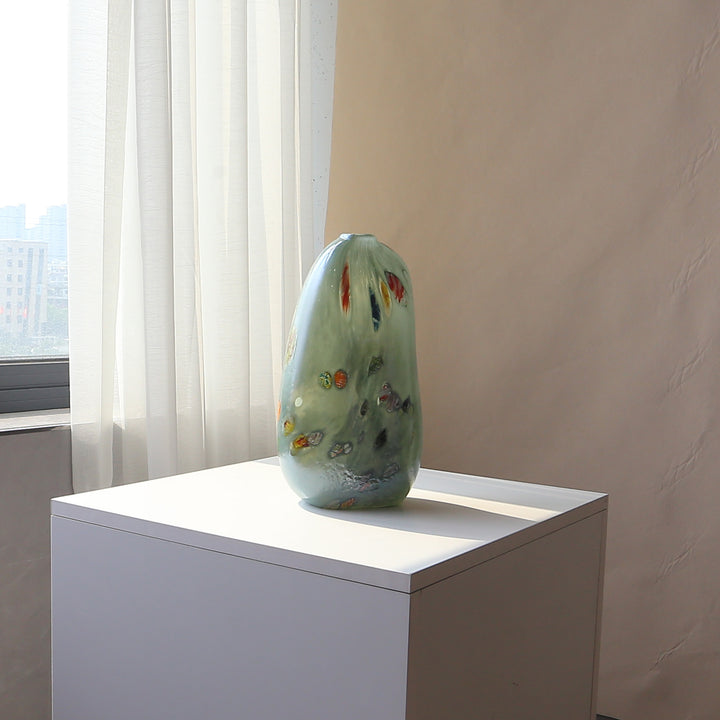 Handblown Sculptural Flat-Profile Art Glass Display Vase Stornfield