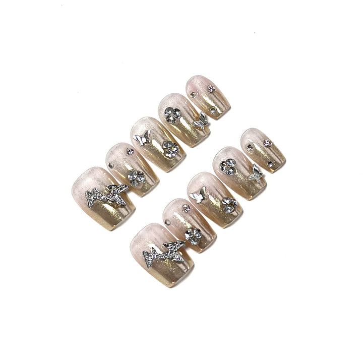 Decorative Rhinestone-Embellished Press-On Nail Set