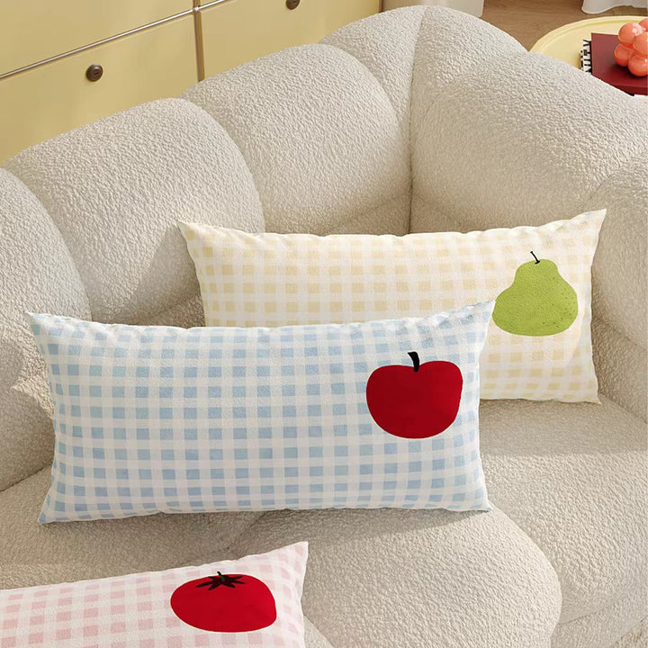 Decorative Gingham Check Throw Pillow with Tomato Design