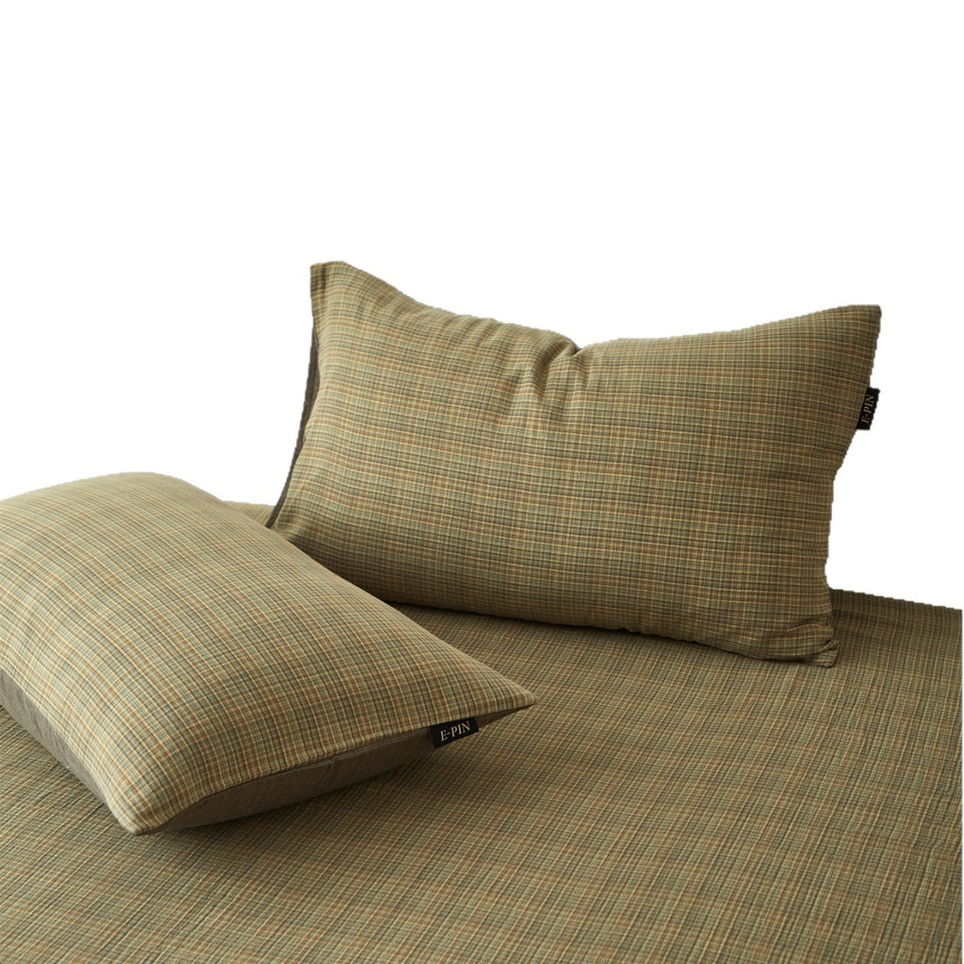 Plaid Brushed Cotton Sheet Set with Deep-Pocket Fitted Sheet & Envelope Pillowcases