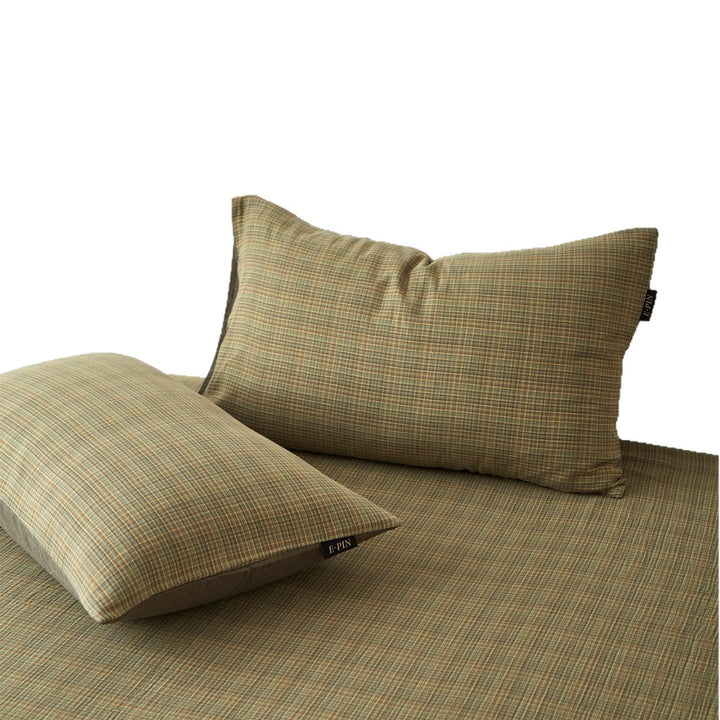Plaid Brushed Cotton Sheet Set with Deep-Pocket Fitted Sheet & Envelope Pillowcases
