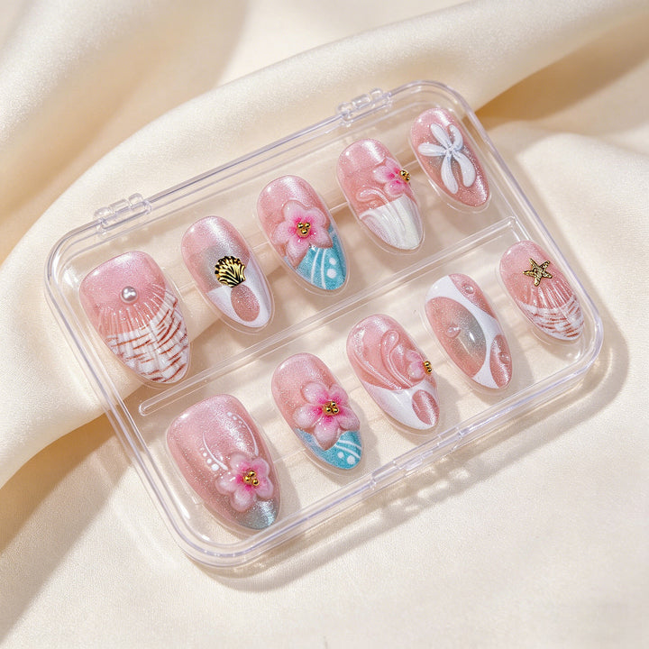 Decorative Shell-Inspired Press-On Nail Art Set