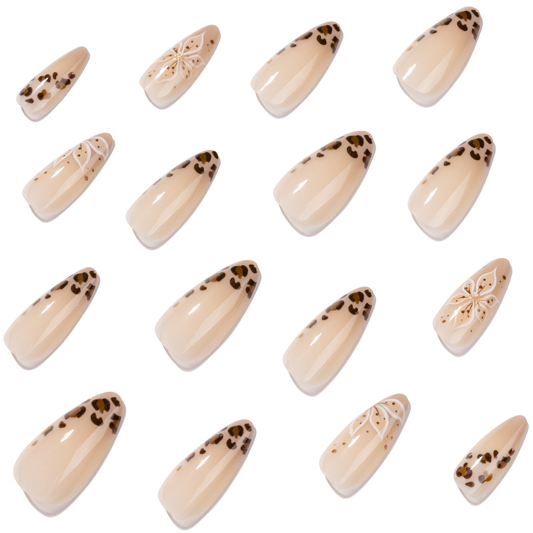 Elegant artificial nails with floral design and Stornfield accents