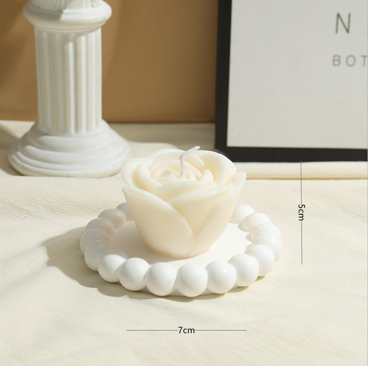 Decorative Rose-Shaped Soy Wax Candle with Beaded Tray