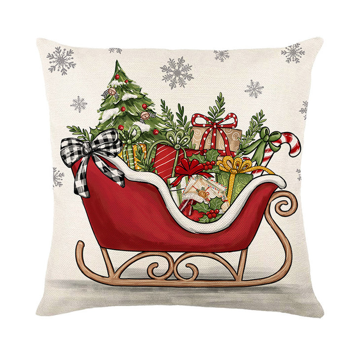 Festive Christmas Sleigh Gifts Linen-Texture Throw Pillow Cover with Hidden Zipper
