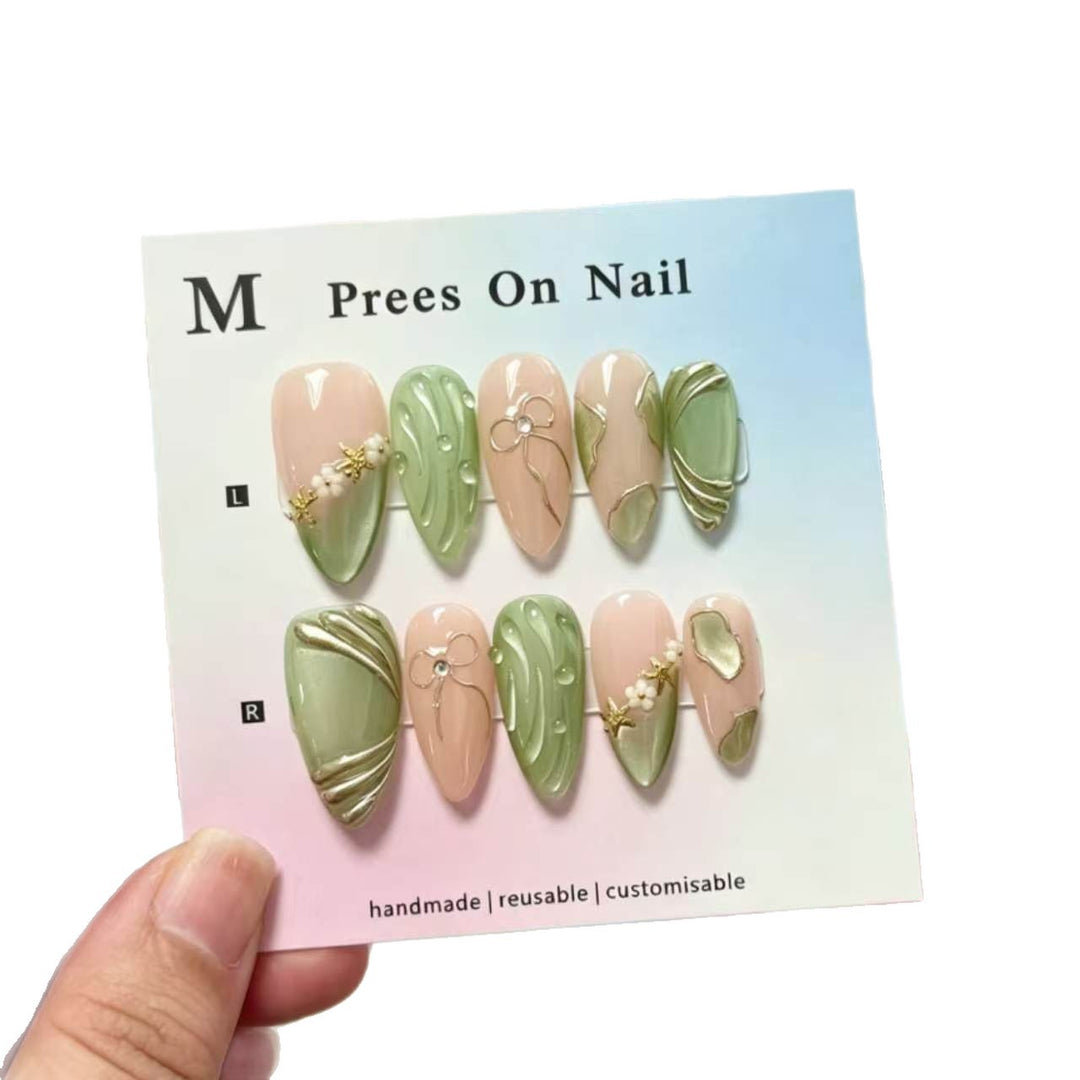 Handmade Press-On Nail Art Set with Botanical Design