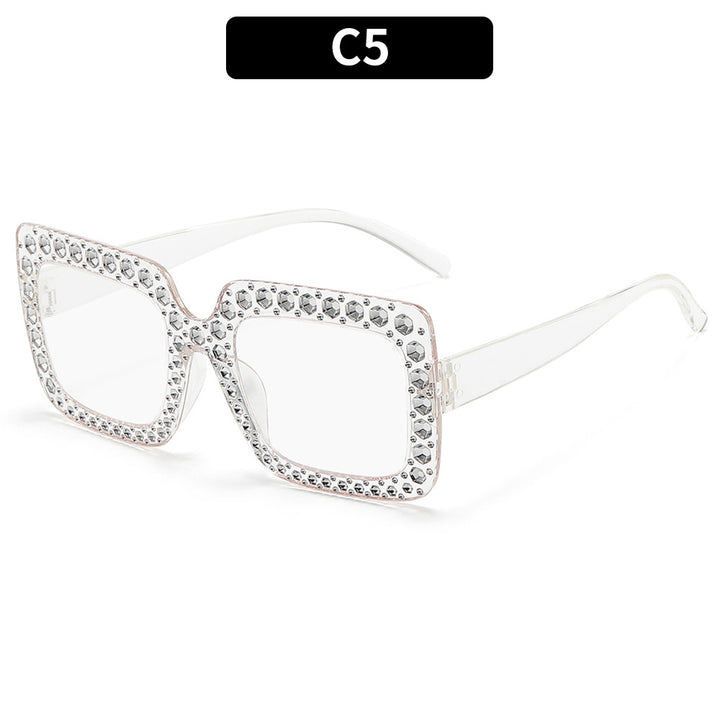 Transparent Square Frame Sunglasses with Rhinestone Accents