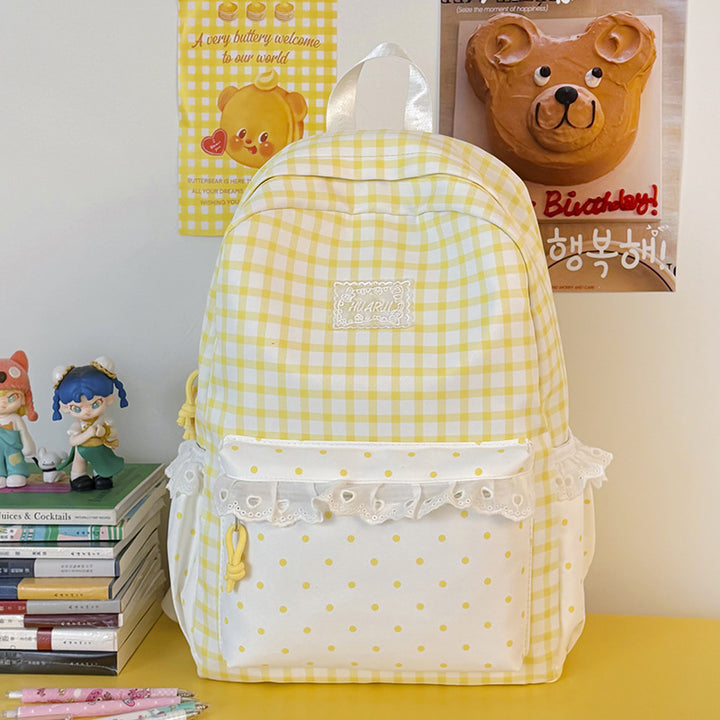 Stylish Gingham Print Casual Backpack Stornfield