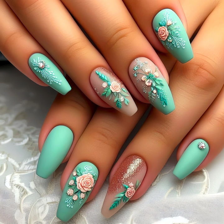Floral Embellished Press-On Nail Set Stornfield
