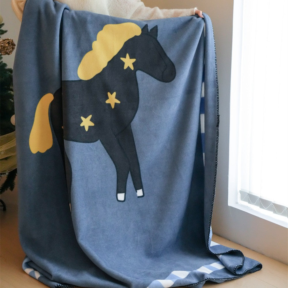 Children's cuddly blanket made of soft fleece with horse print and decorative edge