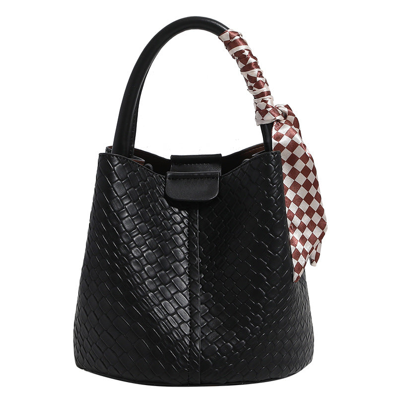 Woven Leather Handheld Bucket Bag