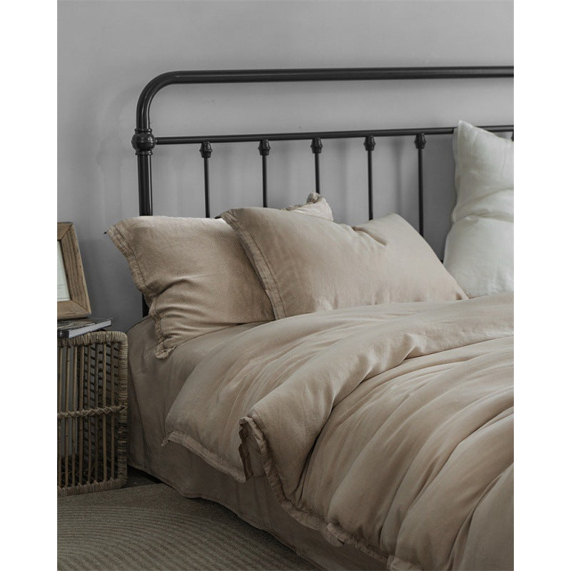 Washed Linen-Cotton Duvet Cover Set with Relaxed Stonewash Texture and Hidden Closure