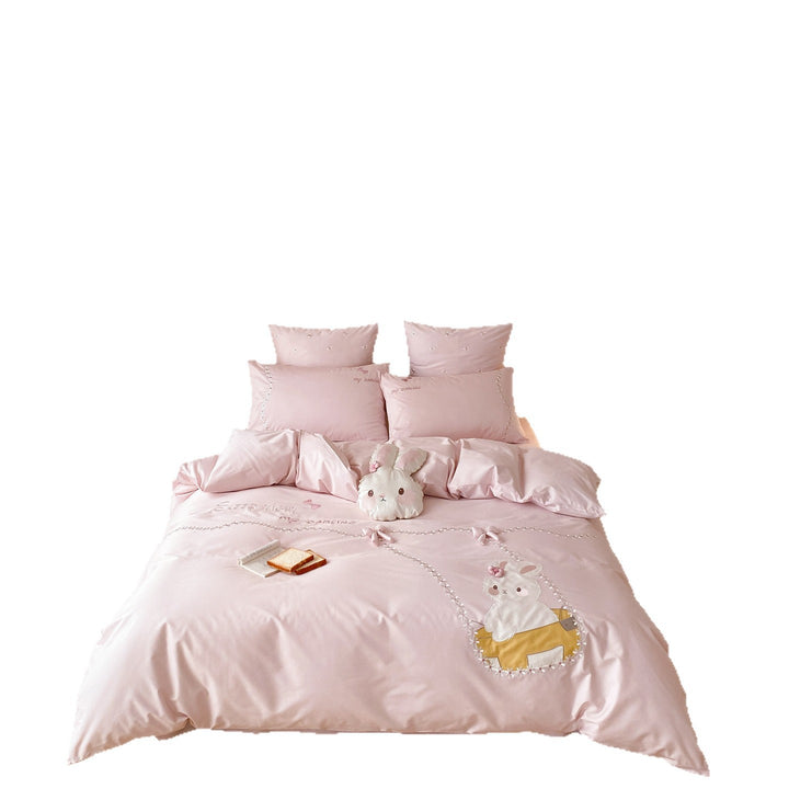 Bunny Appliqué Cotton Sateen Duvet Cover Set with Embroidered Floral Trails & Decorative Sham
