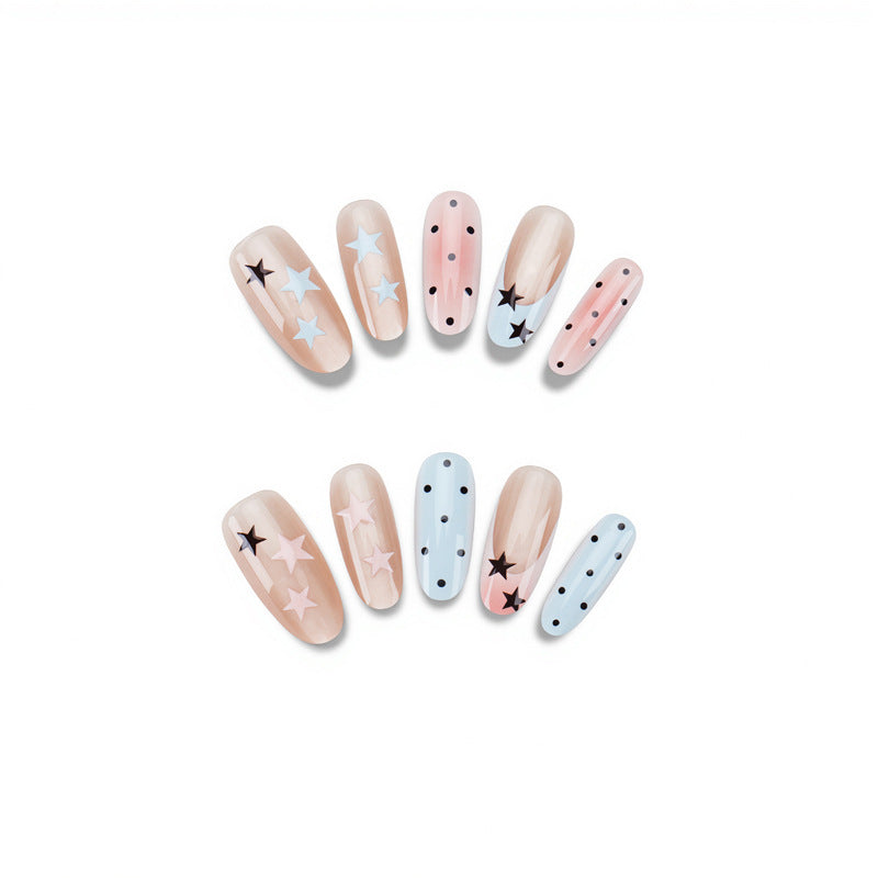 Artistic Press-On Nail Set with Star and Dot Designs Stornfield